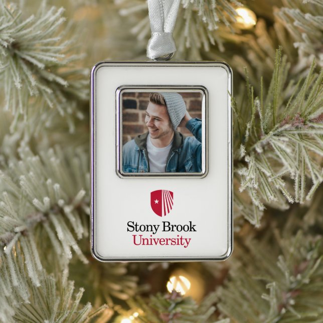 Stony Brook University | Wordmark Silver Plated Framed Ornament (Tree)