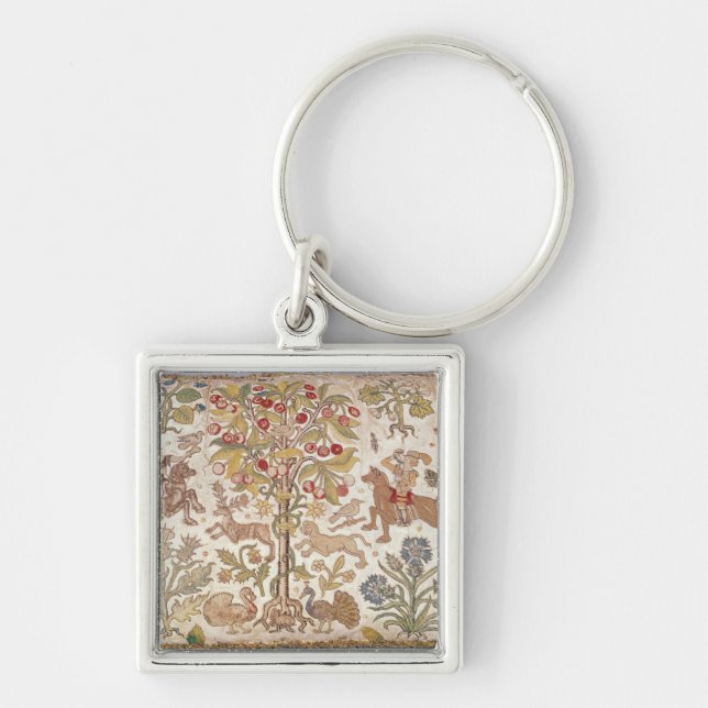 Stool cover, damask, late 16th century key ring (Front)