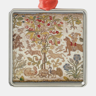Stool cover, damask, late 16th century metal ornament