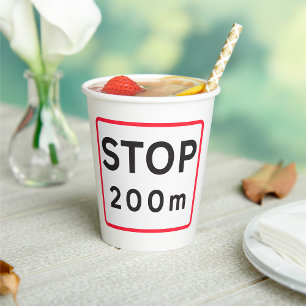 Stop 200m Road Sign Traffic Warning Safety Paper Cups