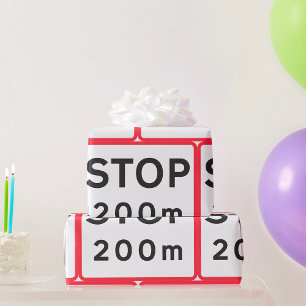 Stop 200m Road Sign Traffic Warning Safety  Wrapping Paper