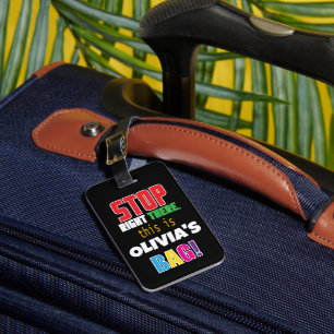 STOP, A Fun and Colourful Design - Personalised  Luggage Tag