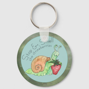Stop and Smell the Strawberries Snail Key Ring