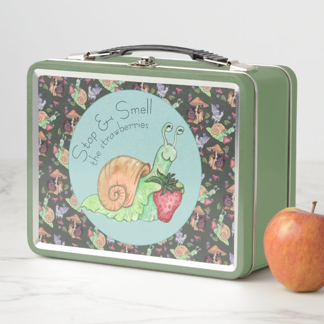 Stop and Smell the Strawberries Snail  Pattern Metal Lunch Box (In Situ)