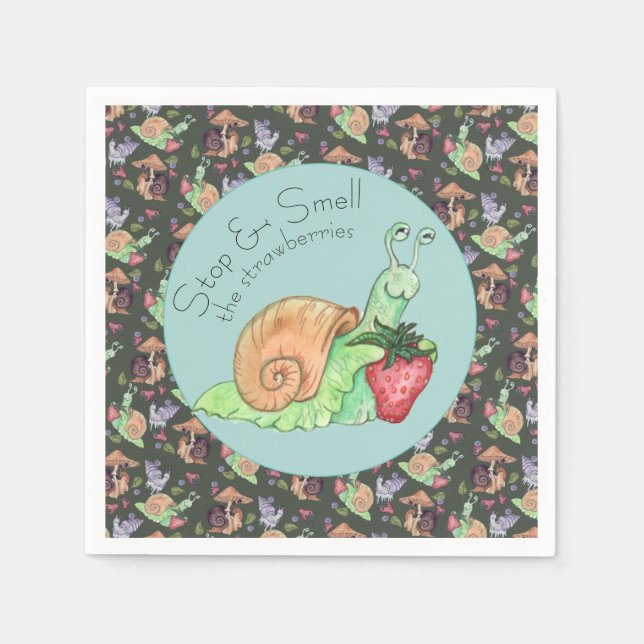 Stop and Smell the Strawberries Snail  Pattern  Napkin (Front)