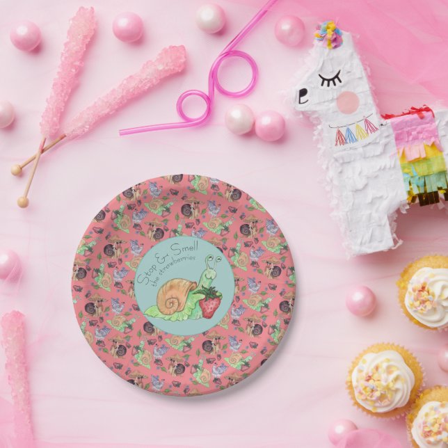 Stop and Smell the Strawberries Snail  Pattern  Paper Plate (Party)