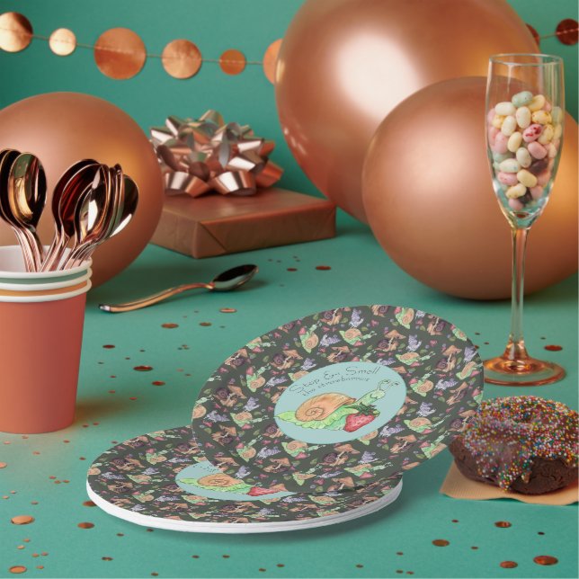 Stop and Smell the Strawberries Snail  Pattern  Paper Plate (Multi)