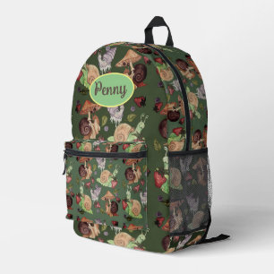 Stop and Smell the Strawberries Snail Pattern Printed Backpack
