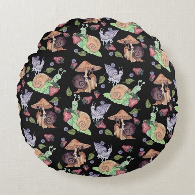 Stop and Smell the Strawberries Snail  Pattern Round Cushion (Front)