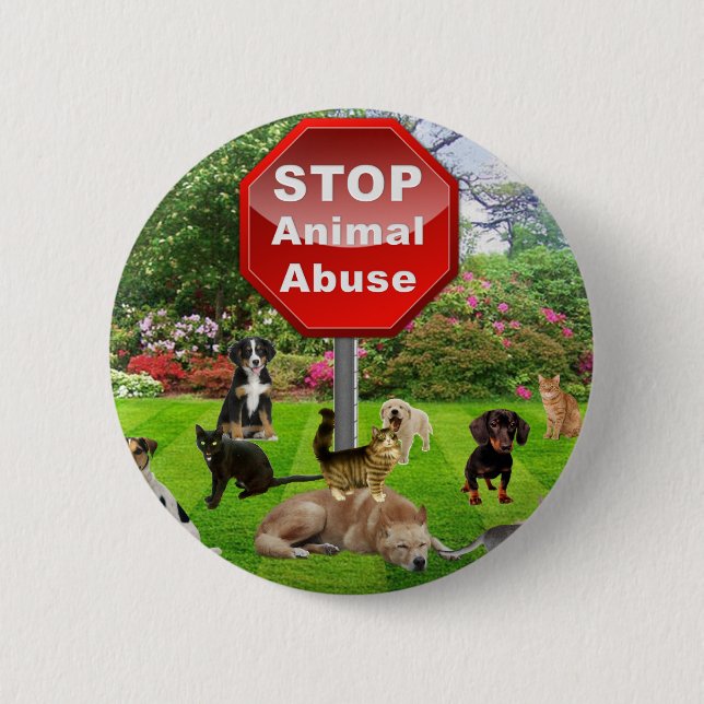 Stop Animal Abuse 6 Cm Round Badge (Front)