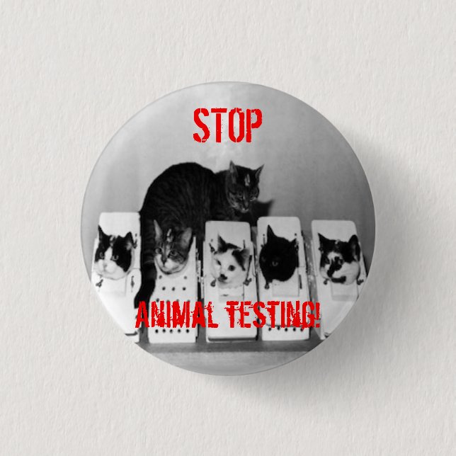 "STOP Animal Testing!" Cats button pin (Front)
