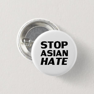 Stop Asian Hate, black white Button