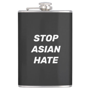 Stop Asian Hate, black white Vinyl Wrapped Flask