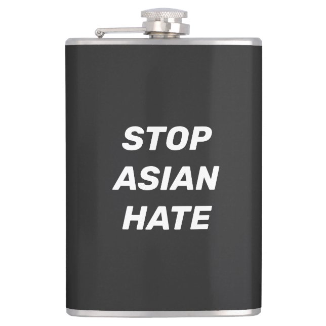 Stop Asian Hate, black white Vinyl Wrapped Flask (Front)