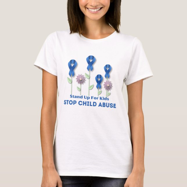 Stop Child Abuse Blue Ribbon Awareness T-Shirt (Front)