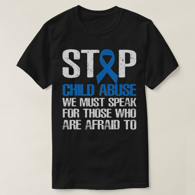 Stop Child Abuse Prevention Month Blue Ribbon Awar T-Shirt (Design Front)