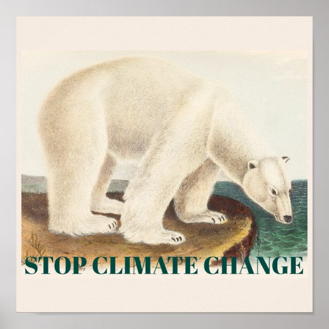 Stop Climate Change Endangered Arctic Polar Bear Poster (Front)