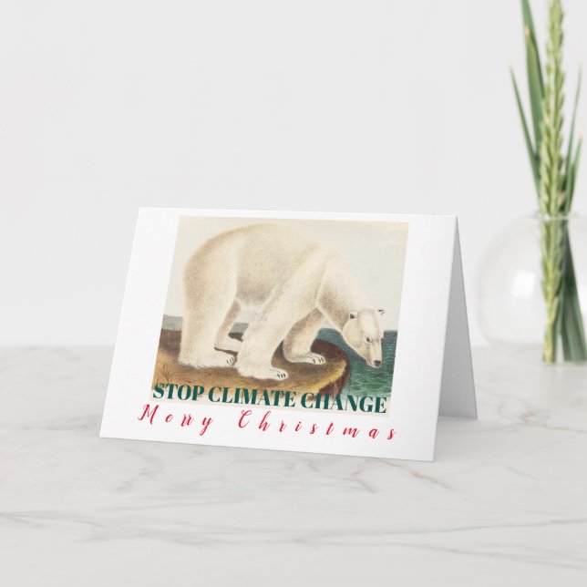 Stop Climate Change Merry Christmas Polar Bear Card (Front)