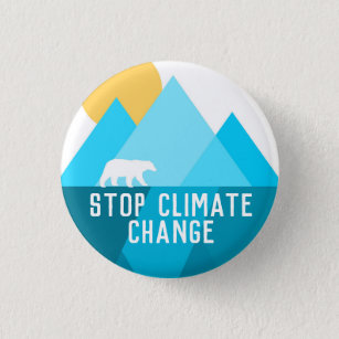 Stop Climate Change Polar Bear Glacier Button