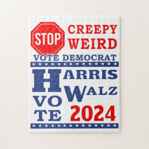 Stop Creepy Weird Vote Harris Walz 2024 Jigsaw Puzzle