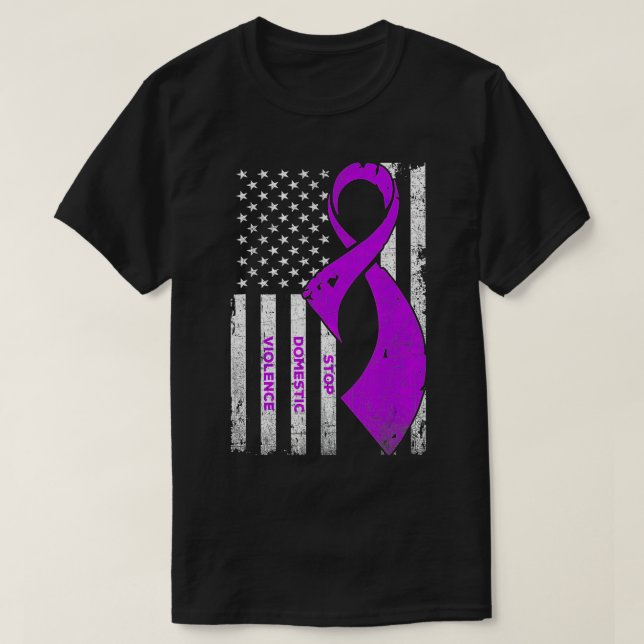 Stop Domestic Violence - Distressed American Flag  T-Shirt (Design Front)
