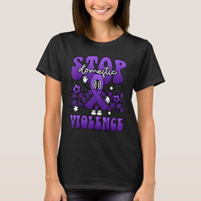 Stop Domestic Violence  Purple Ribbon Kid Man Woma T-Shirt (Front)