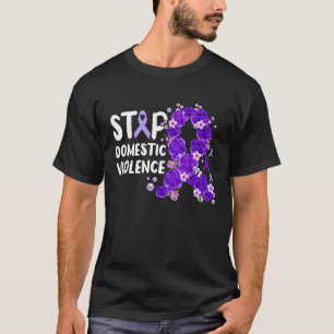 Stop Domestic Violence purple roses in ribbon look T-Shirt