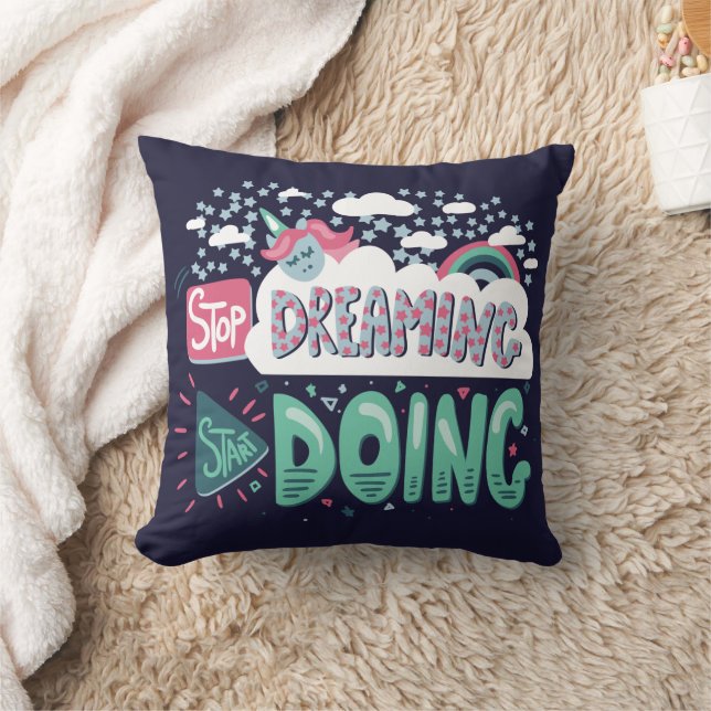 Stop Dreaming, Start Doing Dark Blue Cushion (Blanket)