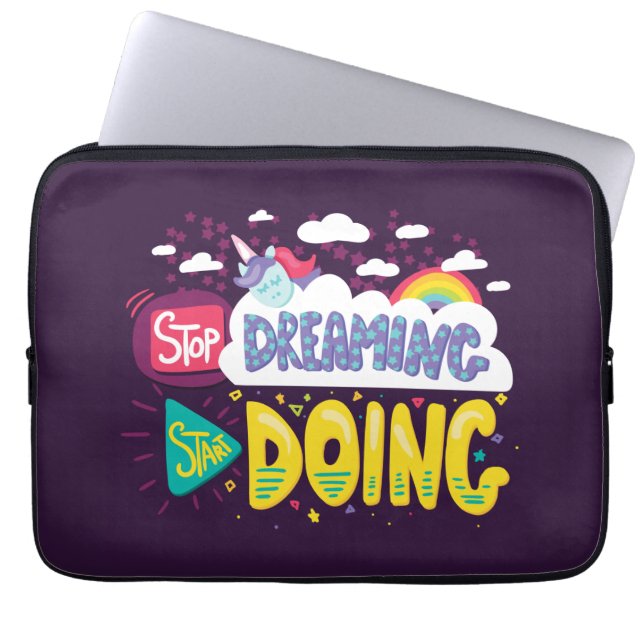 Stop Dreaming, Start Doing Dark Purple Laptop Sleeve (Front)