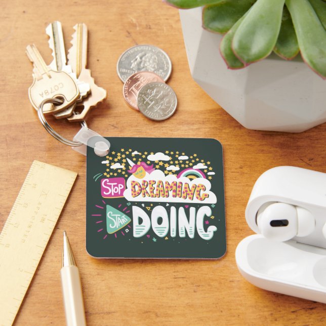 Stop Dreaming, Start Doing Forest Green Metal Key Ring (Desk)