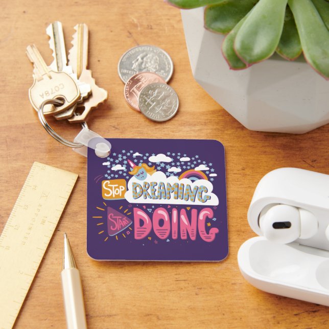 Stop Dreaming, Start Doing Indigo Metal Key Ring (Desk)