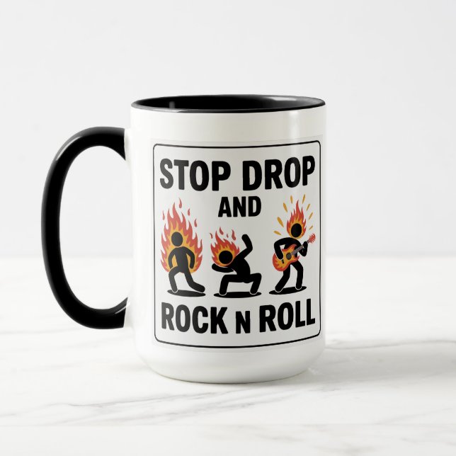 Stop Drop and Rock n Roll – In Case of Fire Mug (Left)