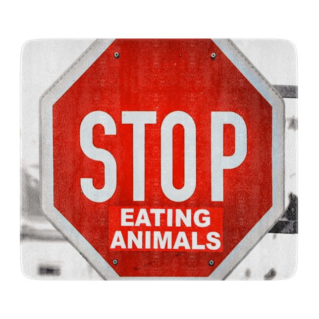 Stop Eating Animals Vegetarian Vegan Cutting Board (Front)