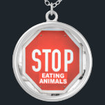 Stop Eating Animals Vegetarian Vegan Silver Plated Necklace<br><div class="desc">Stop Eating Animals 
Perfect for the animal loving Vegan or Vegetarian in your life.</div>