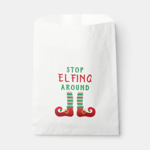 Stop Elfing Around Funny Christmas Saying Green Favour Bag