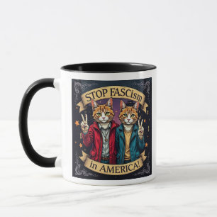 Stop Fascism Cat  Resistance Movement Mug