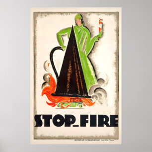 Stop Fire Vintage Advertising Poster - Framed