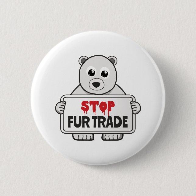 Stop Fur Trade Sad Polar Bear 6 Cm Round Badge (Front)