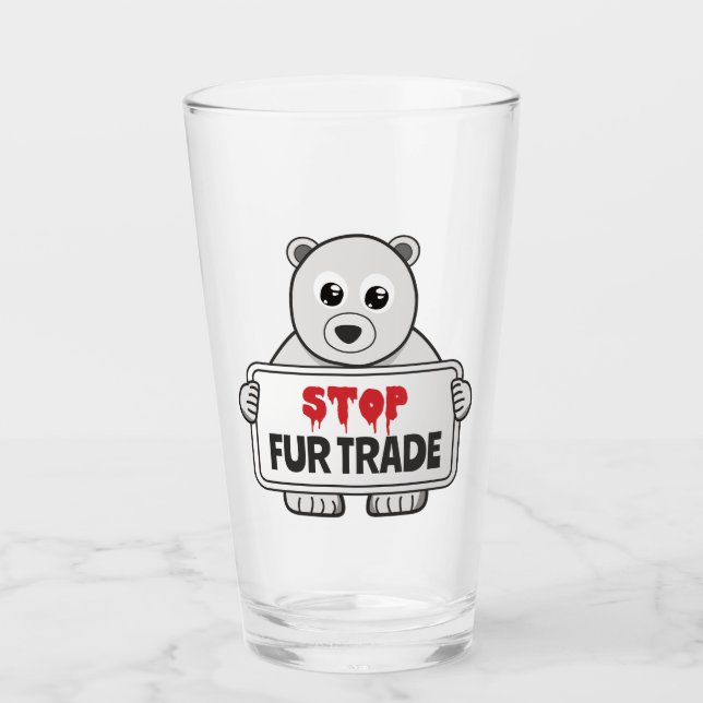 Stop Fur Trade Sad Polar Bear Glass (Front)