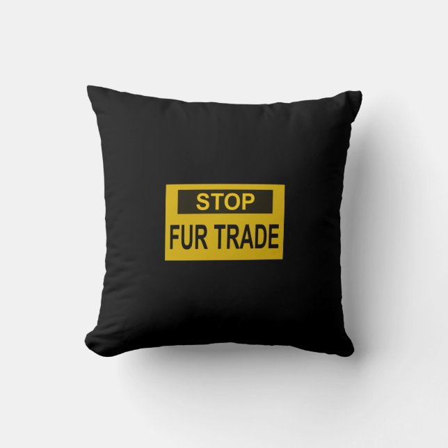 Stop Fur Trade Sign yellow Cushion (Front)