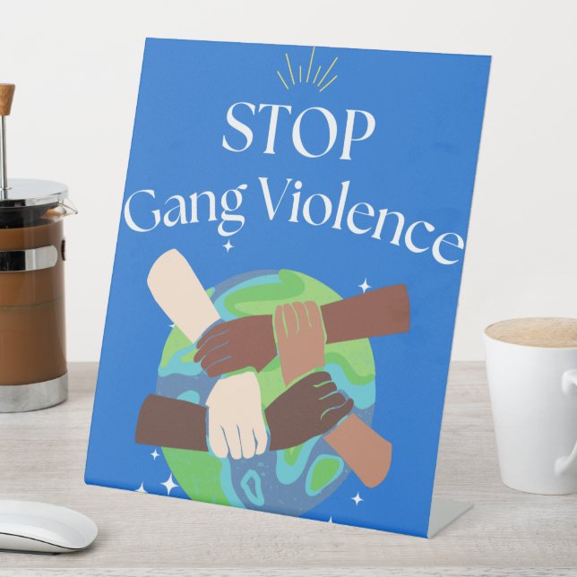 Stop Gang Violence Hands entwined Pedestal Sign (In SItu)