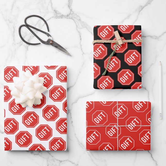 STOP:GIFT Funny Unique Novelty Simple Classic  Wrapping Paper Sheet (Front)