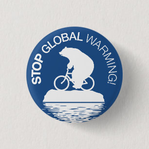 Stop Global Warming Button: Polar Bear Bicycle 3 Cm Round Badge