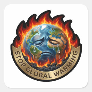 Stop Global Warming Crying Earth Flame Environment Square Sticker