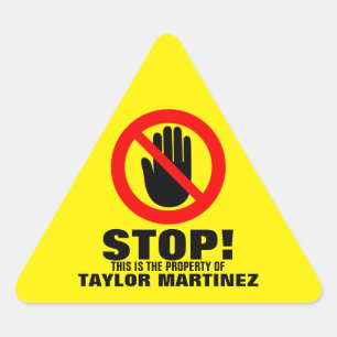 Stop Hands off warning yellow custom name id Triangle Sticker