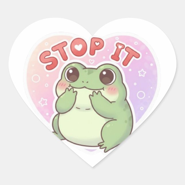 Stop It Frog Sticker Cute Shy Blushing Frog Romant (Front)