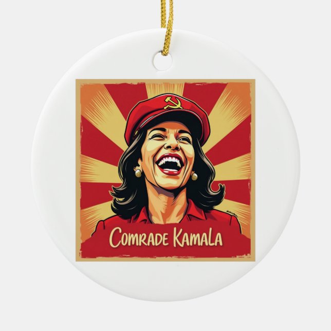Stop Kamunism Harris Walz 2024 Comrade Kamala Ceramic Ornament (Front)