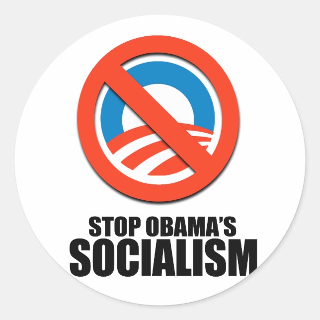 STOP OBAMA SOCIALISM CLASSIC ROUND STICKER (Front)