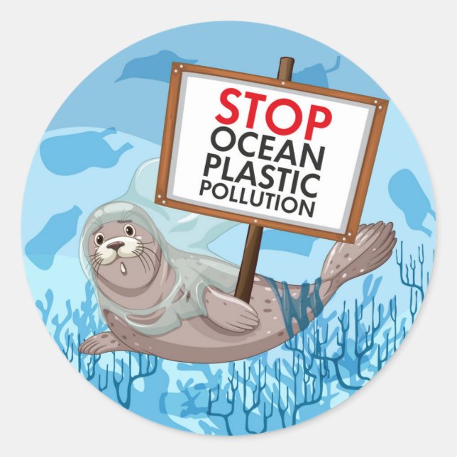 Stop Ocean Plastic Pollution Classic Round Sticker (Front)