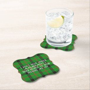 Stop Pissing Me Off Green Plaid Paper Coaster
